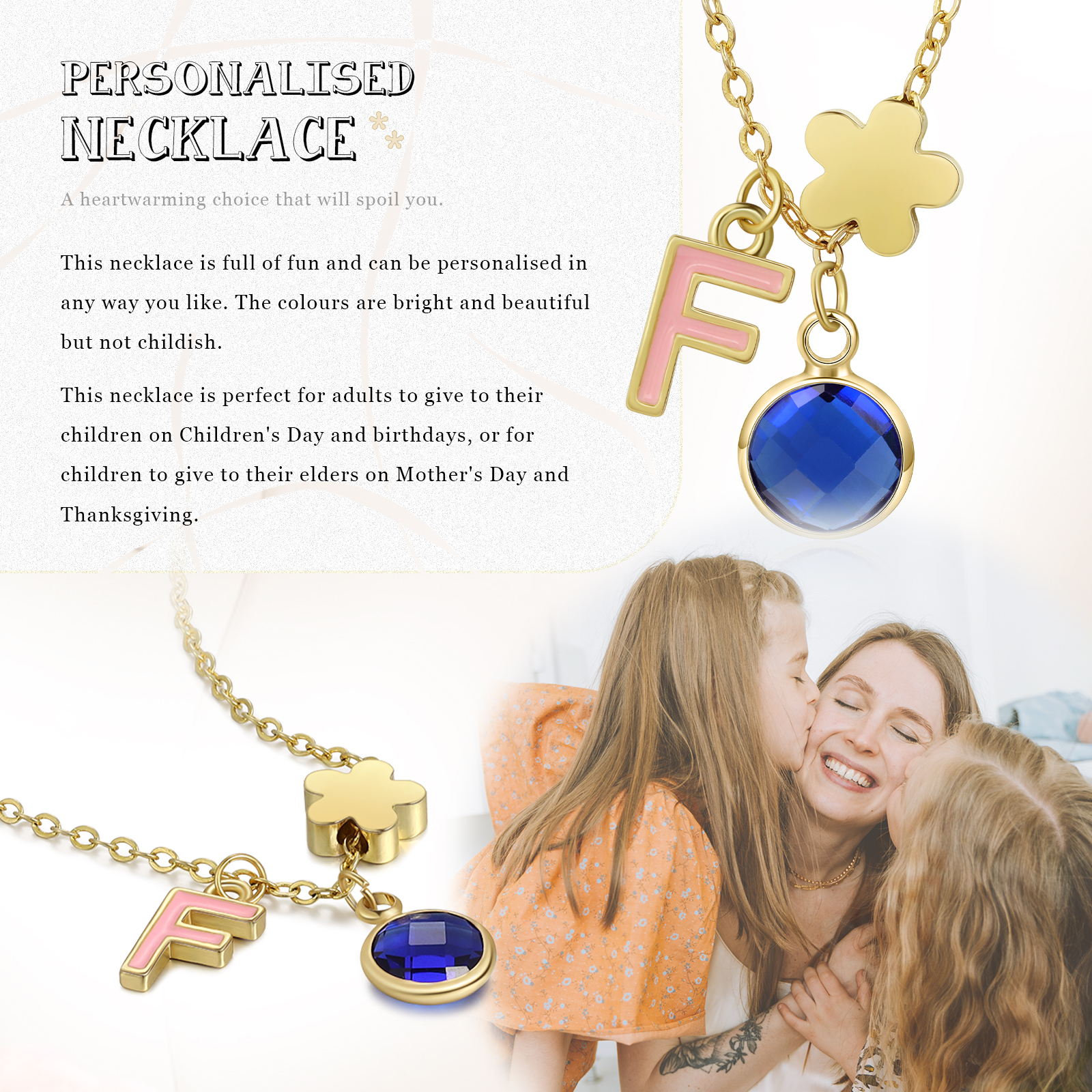 Back To School Flower Necklace Custom Birthstone and Initial Kid's Necklace-Jessemade AU