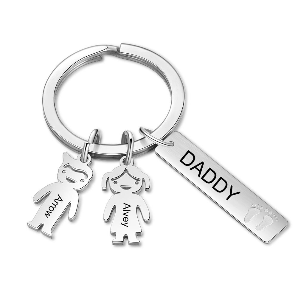 Personalised Kids Charm Keychain Engraved 2 Names Key Chain Gifts For Dad-Jessemade AU