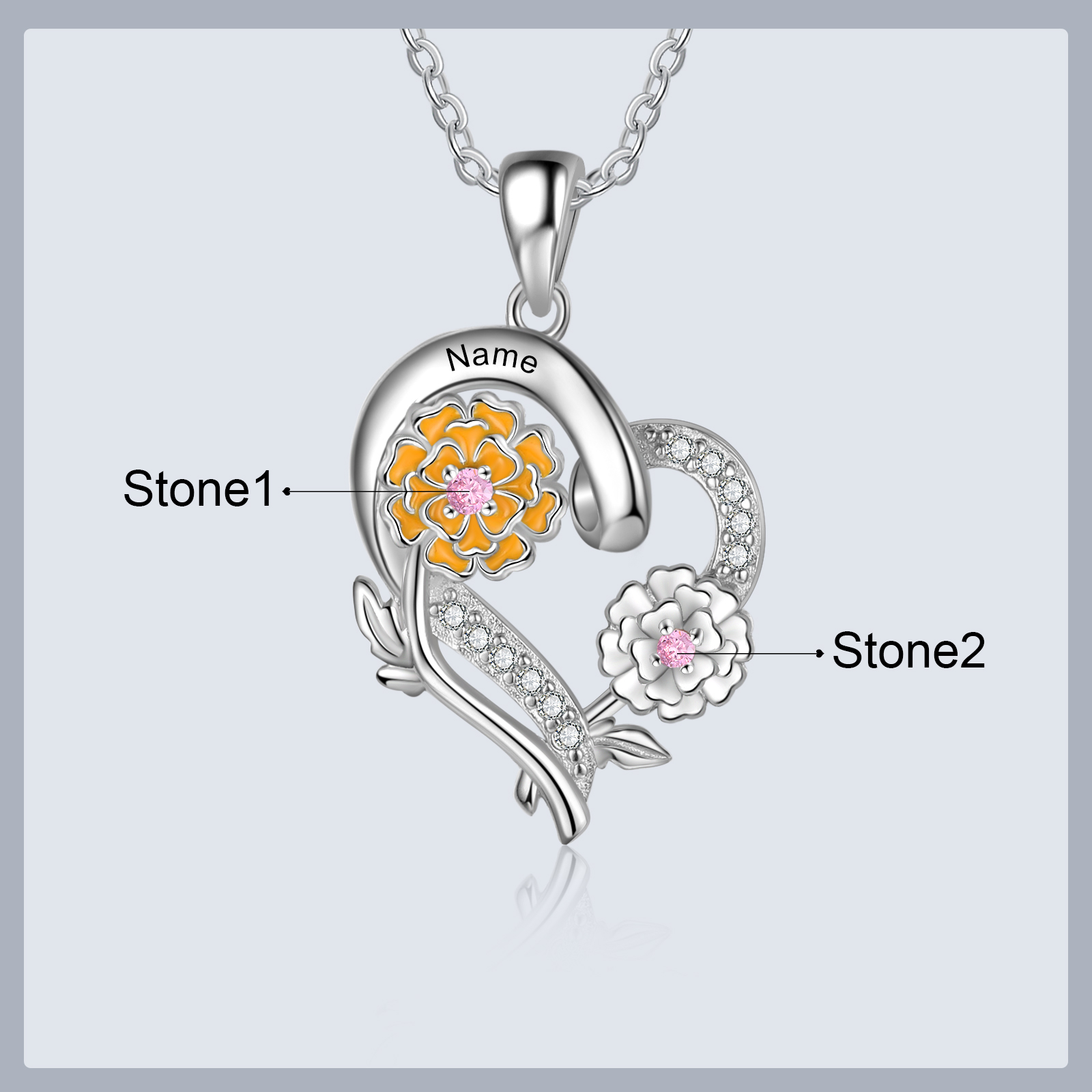 Personalised October  Birthflower Necklace With Birthstones Custom 1 Name Necklace For Her-Jessemade AU