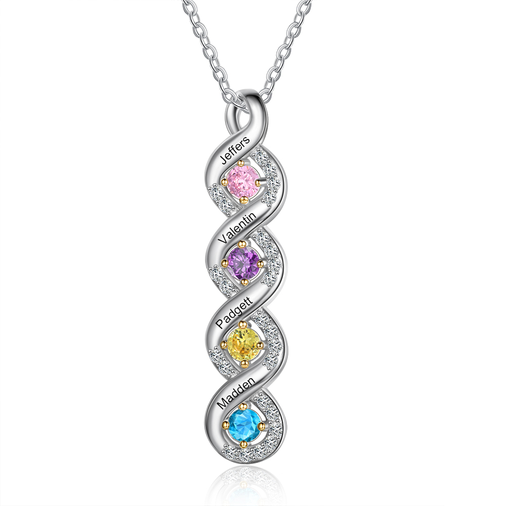 Personalised DNA Necklace With 4 Birthstones Engraved Names Gift For Women-Jessemade AU
