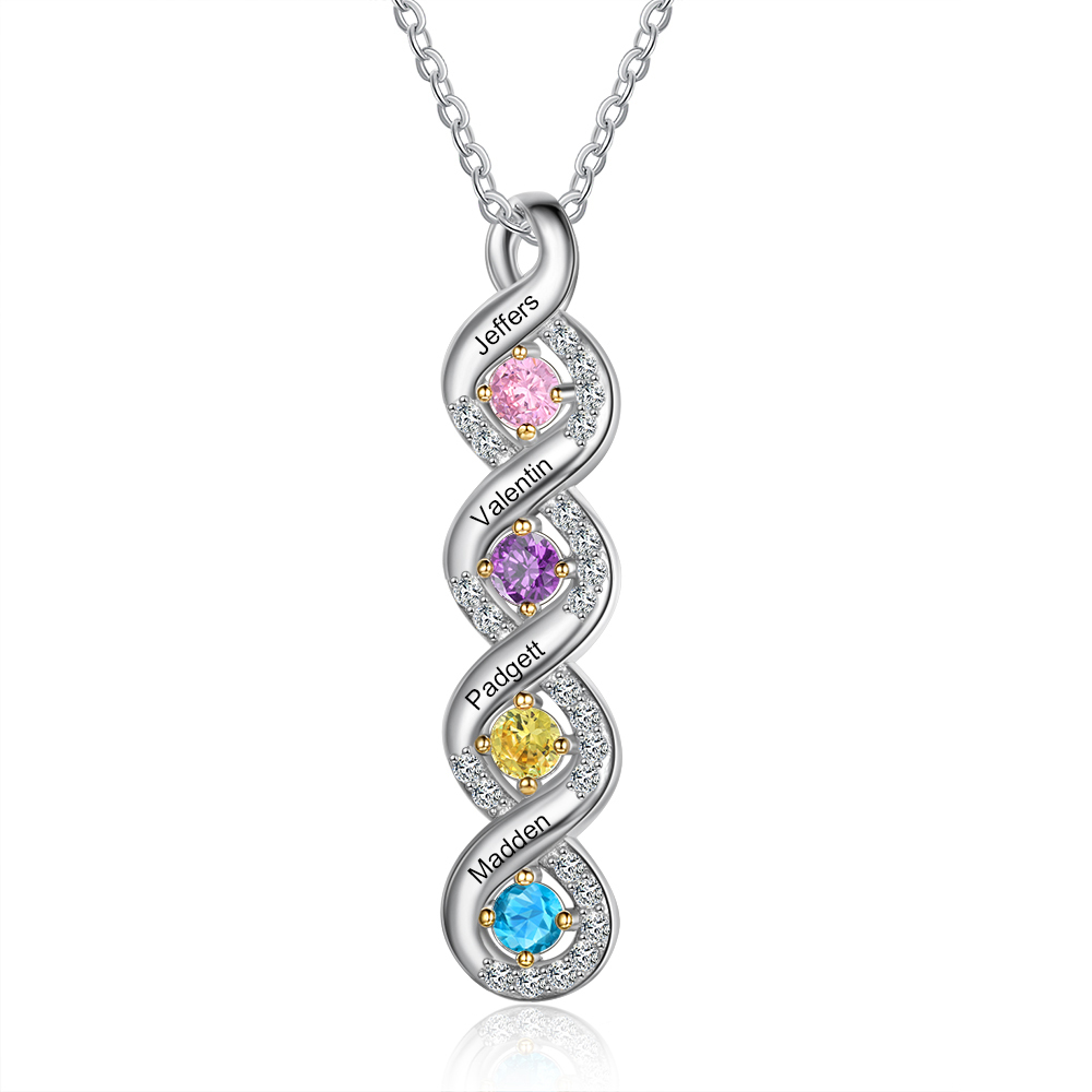 Personalised DNA Necklace With 4 Birthstones Engraved Names Gift For Women-Jessemade AU