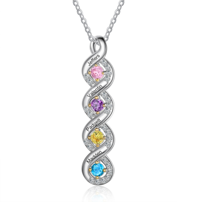 Personalised DNA Necklace With 4 Birthstones Engraved Names Gift For Women-Jessemade AU