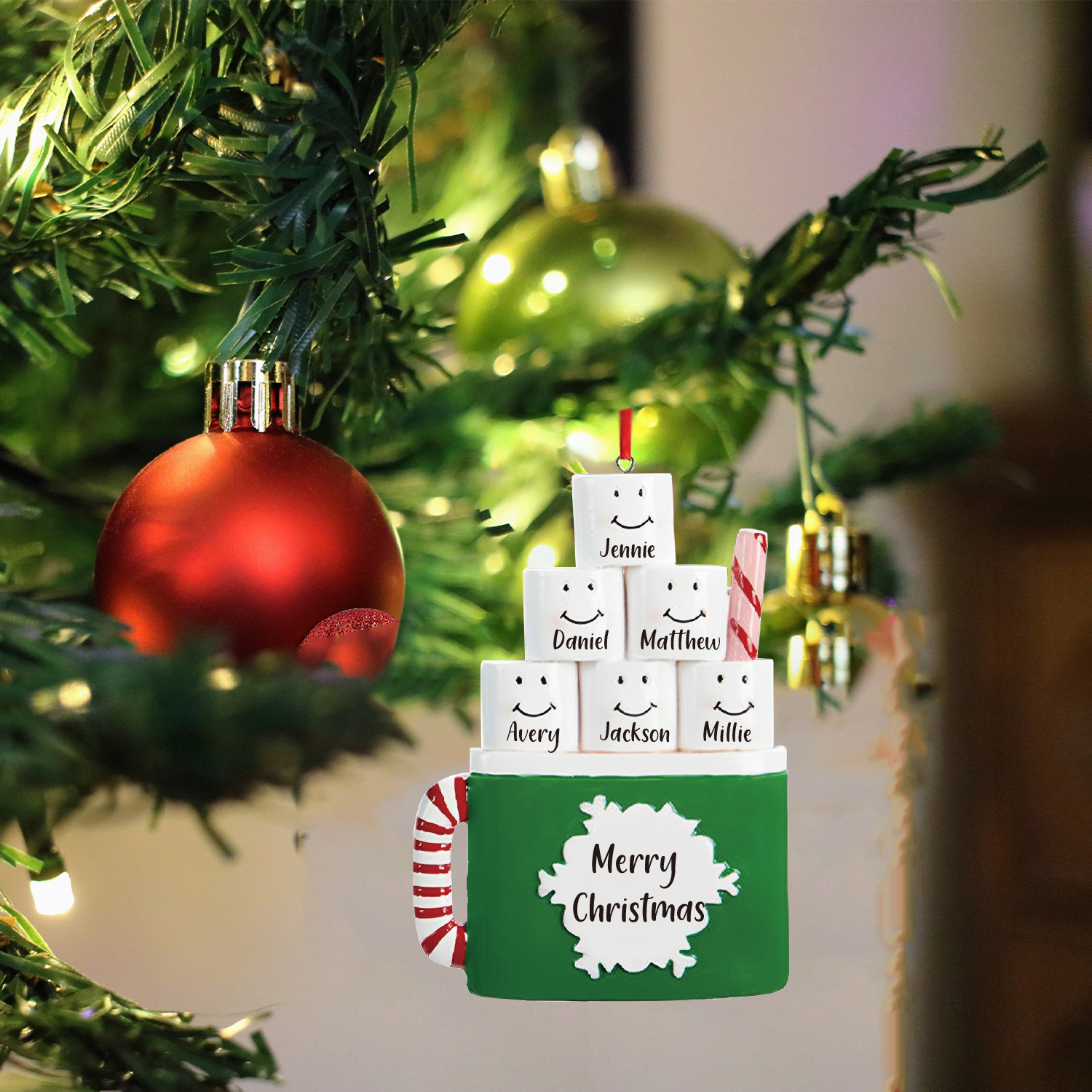 6 Names - Personalised Xmas Ornament Custom Name & Text Christmas Tree Wooden Decor Gift for Family Friends-Jessemade AU