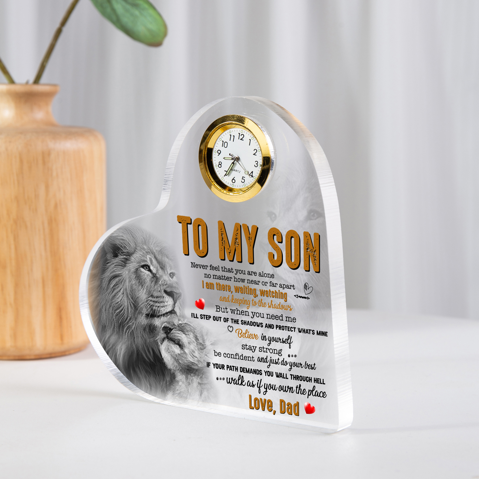 To My Son From Dad Acrylic Heart Clock Keepsake Heart Sign - Never feel that you are alone-Jessemade AU