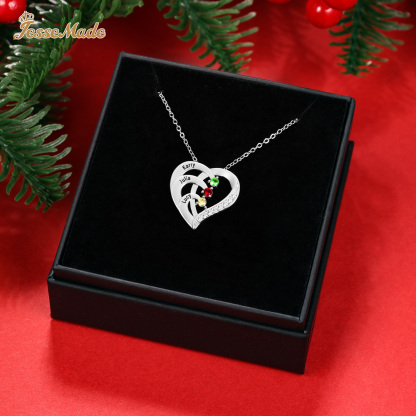 Personalised Mother Necklace 3 Stones Engraved 3 Names Birthstone Intertwined Heart Pendant Gifts for Her-Jessemade AU