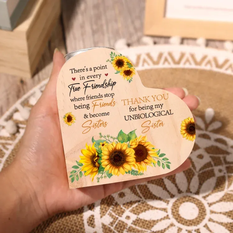 To My Bestie Heart Candle Holder "Thank You for Being My Unbiological Sister" Sunflower Wooden Candlestick Gifts For Friend-Jessemade AU