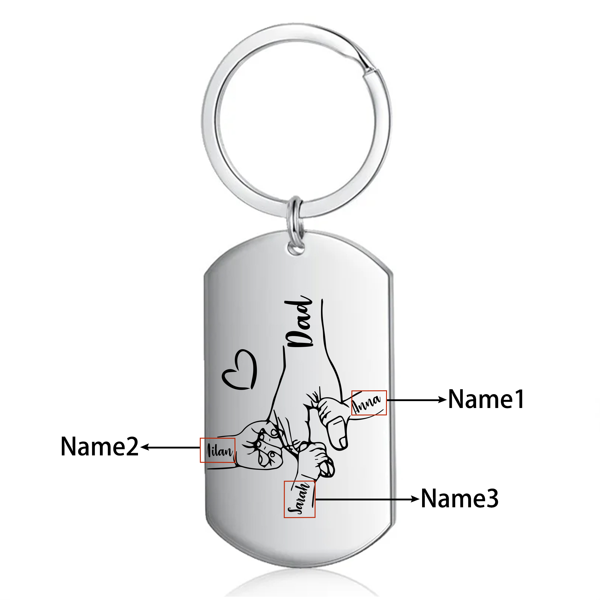3 Names - Personalised Name Keychain Holding Hands Keychain Father's Day Gifts For Dad-Jessemade AU