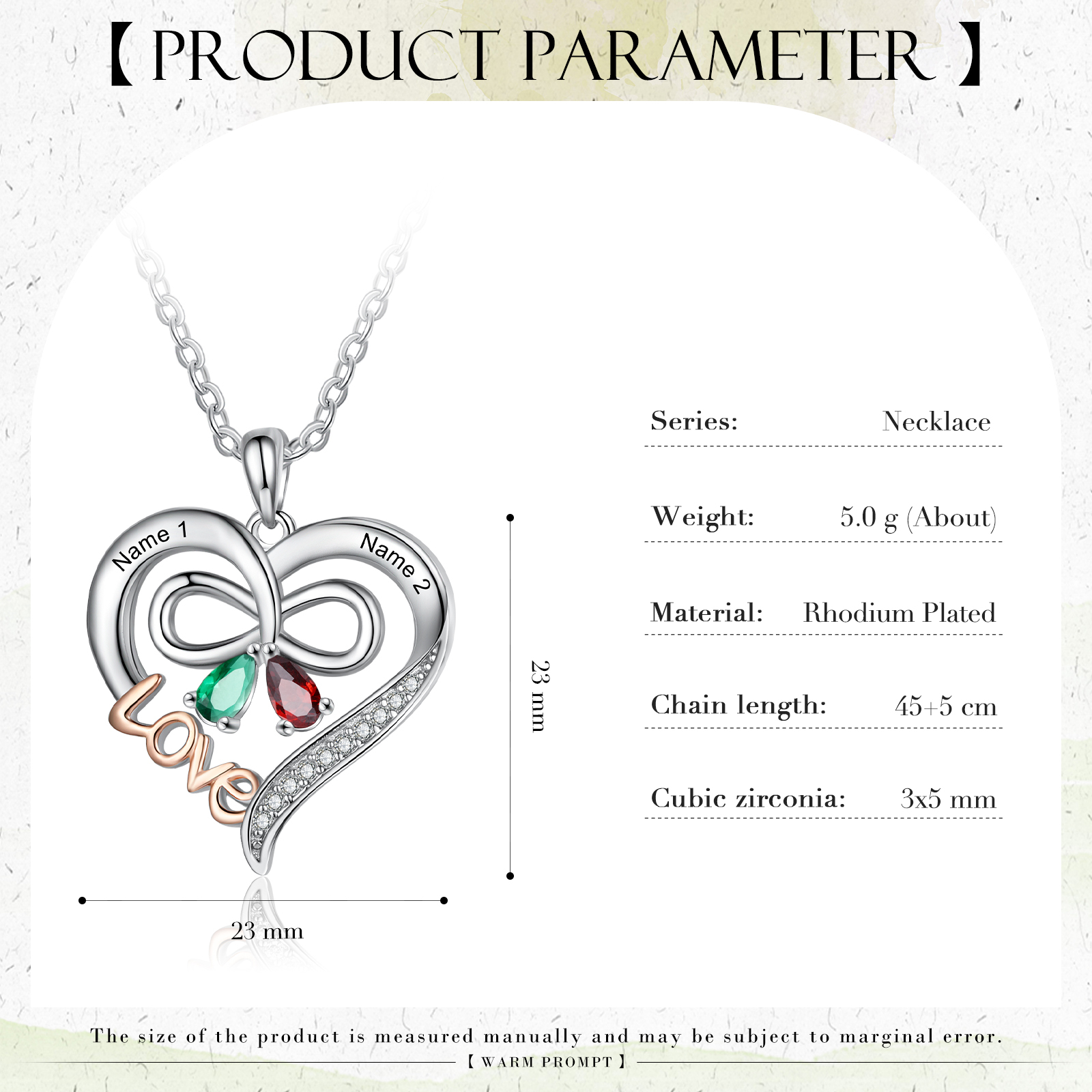 LOVE Heart Necklace with Birthstone Engraved Name Personalised Name Butterfly Necklace Gifts for Her-Jessemade AU