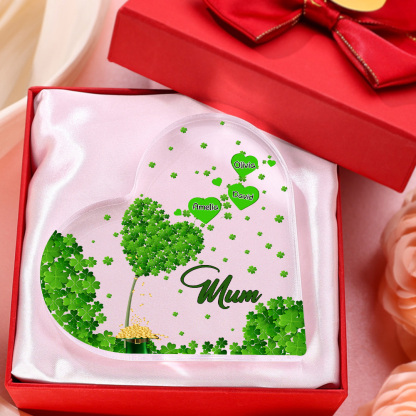3 Names - Personalised Acrylic Heart Keepsake Custom Text Four-Leaf Clover Ornament Gift for Mother/Grandma-Jessemade AU