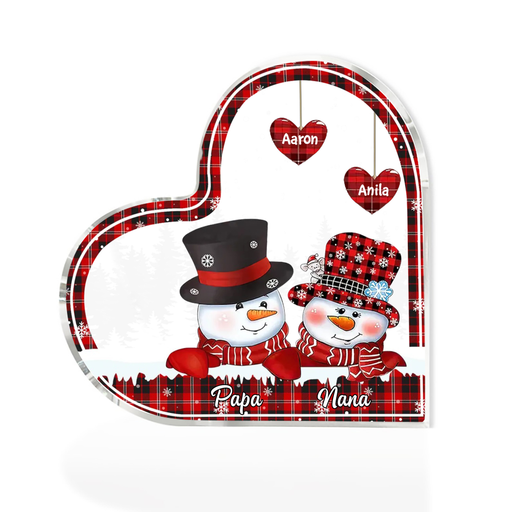 Acrylic Heart Keepsake Customised 4 Names Christmas Snowman Decor Personalised Gifts for Grandma Mum-Jessemade AU