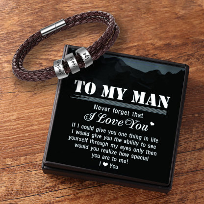 Leather Braided Bracelet Men Bracelets Personalised 3 Names 3 Beads Gift For Dad-Jessemade AU