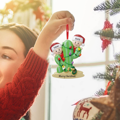 2 Names - Personalised Cactus Ornament Customised Name & Text Christmas Tree Wooden Decor Gift for Family and Friends-Jessemade AU