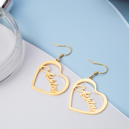 Heart Personalised Name Earrings Custom Hoop Earrings Gift for Her-Jessemade AU