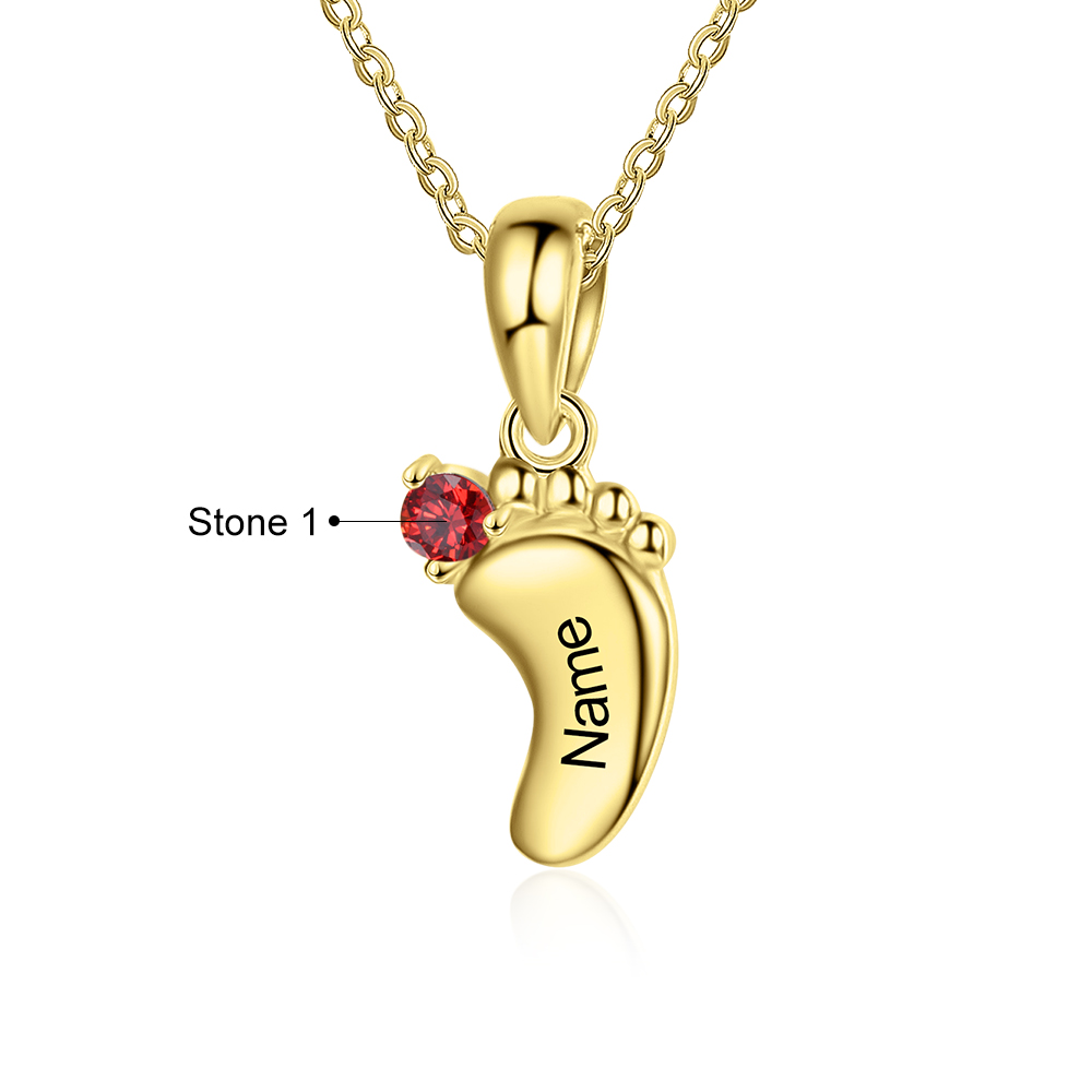 Personalised Baby Feet Necklace With 1 Birthstone Engraved Names Gift For Mother-Jessemade AU
