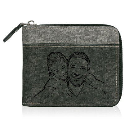 Personalised Photo & Text Billfold Wallet Custom Men's Leather Wallet Zipper Gift for Him-Jessemade AU