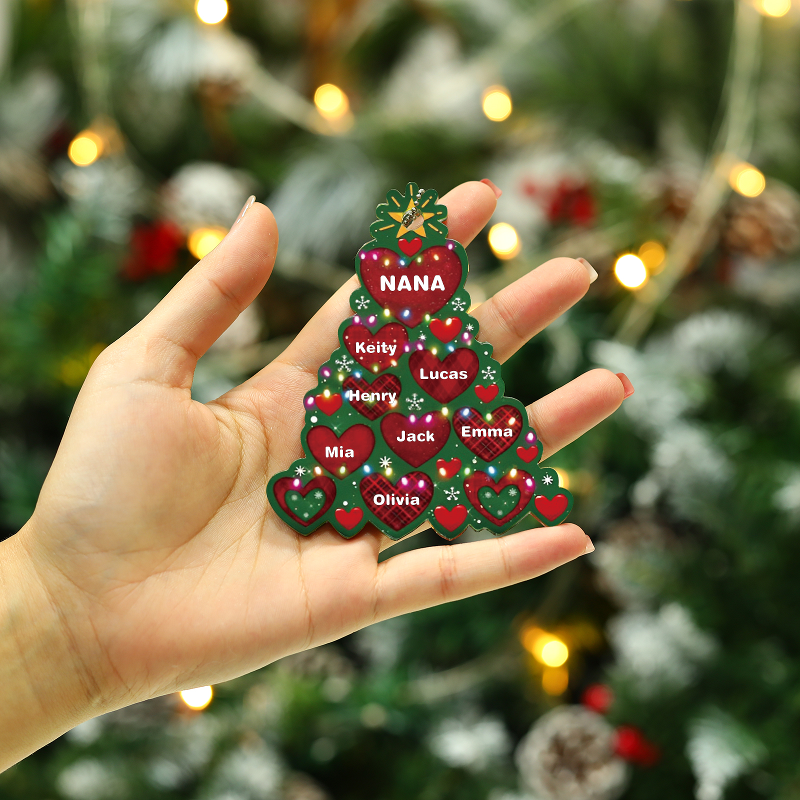 7 Names - Personalised Christmas Tree Ornament Customised Name & Text Acrylic Love Hanging Ornaments Gift for Family-Jessemade AU