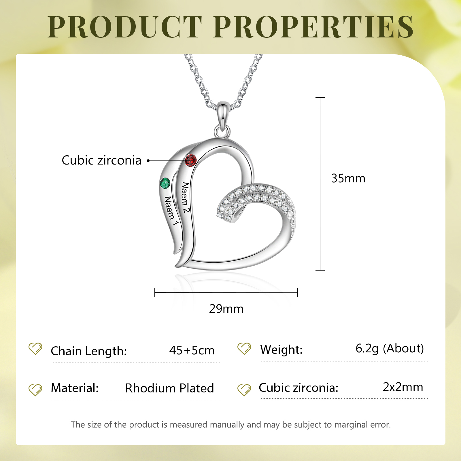 Personalised Heart Pendant Necklace Custom 2 Birthstones Engraved 2 Names Necklace Gift for Her-Jessemade AU