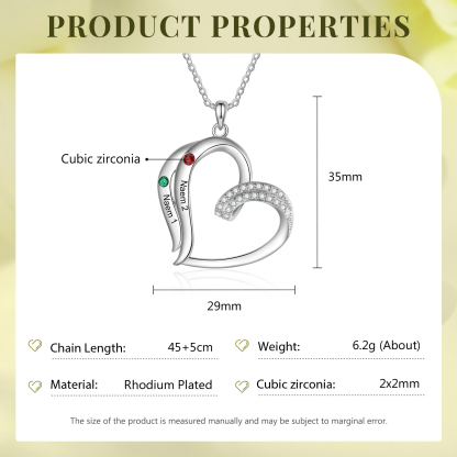 Personalised Heart Pendant Necklace Custom 2 Birthstones Engraved 2 Names Necklace Gift for Her-Jessemade AU