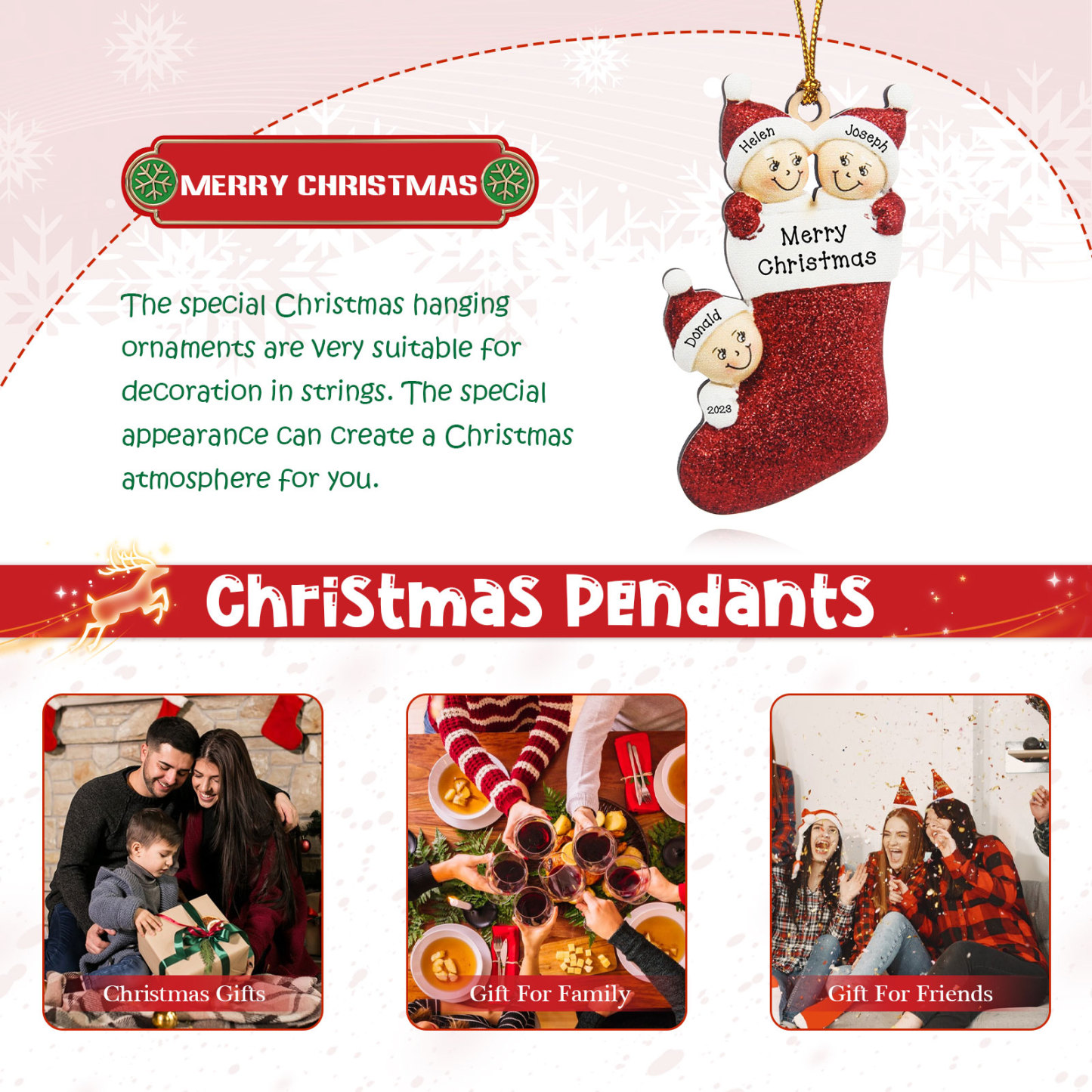 3 Names - Personalised Christmas Stocking Ornament Customised Name & Text & Year Wooden Hanging Ornaments Christmas Gift for Family-Jessemade AU