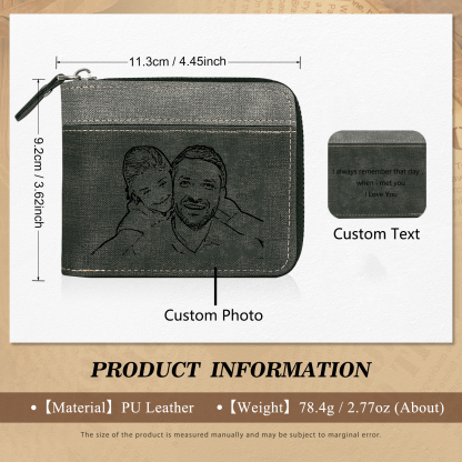 Personalised Photo & Text Billfold Wallet Custom Men's Leather Wallet Zipper Gift for Him-Jessemade AU