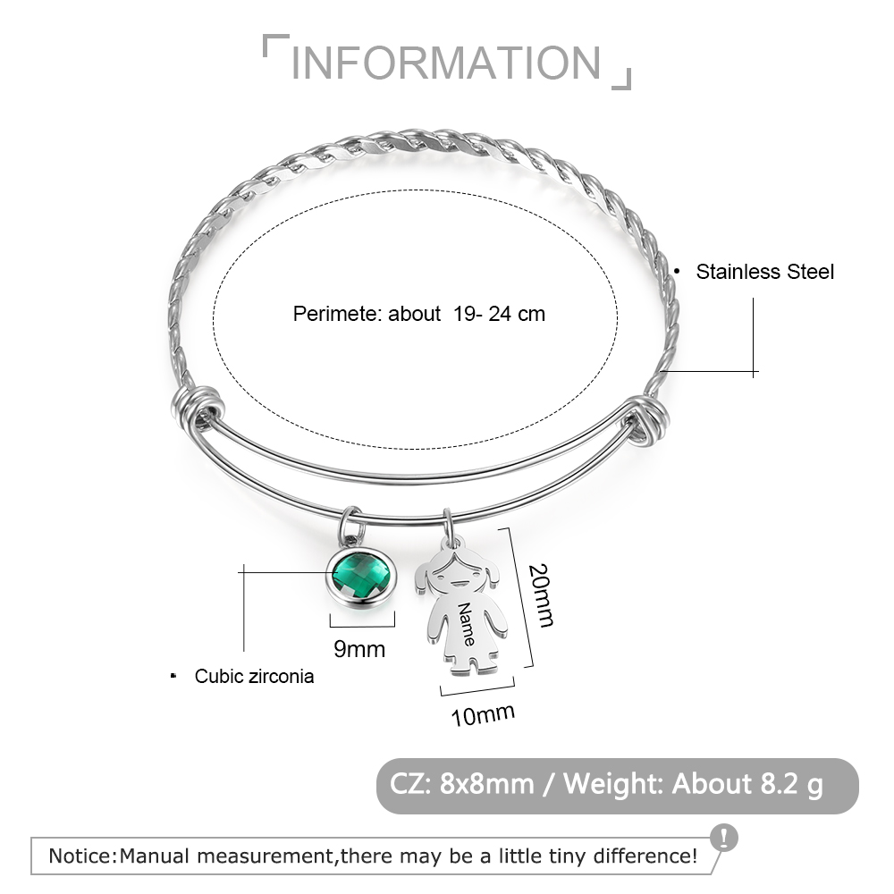 Mother's Day Personalised Kid Charms Bangle Bracelet With Names Customised 1 Birthstone Gift For Women-Jessemade AU