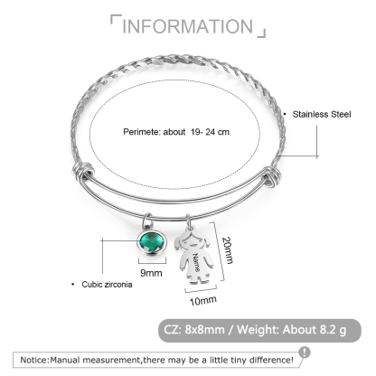Mother's Day Personalised Kid Charms Bangle Bracelet With Names Customised 1 Birthstone Gift For Women-Jessemade AU
