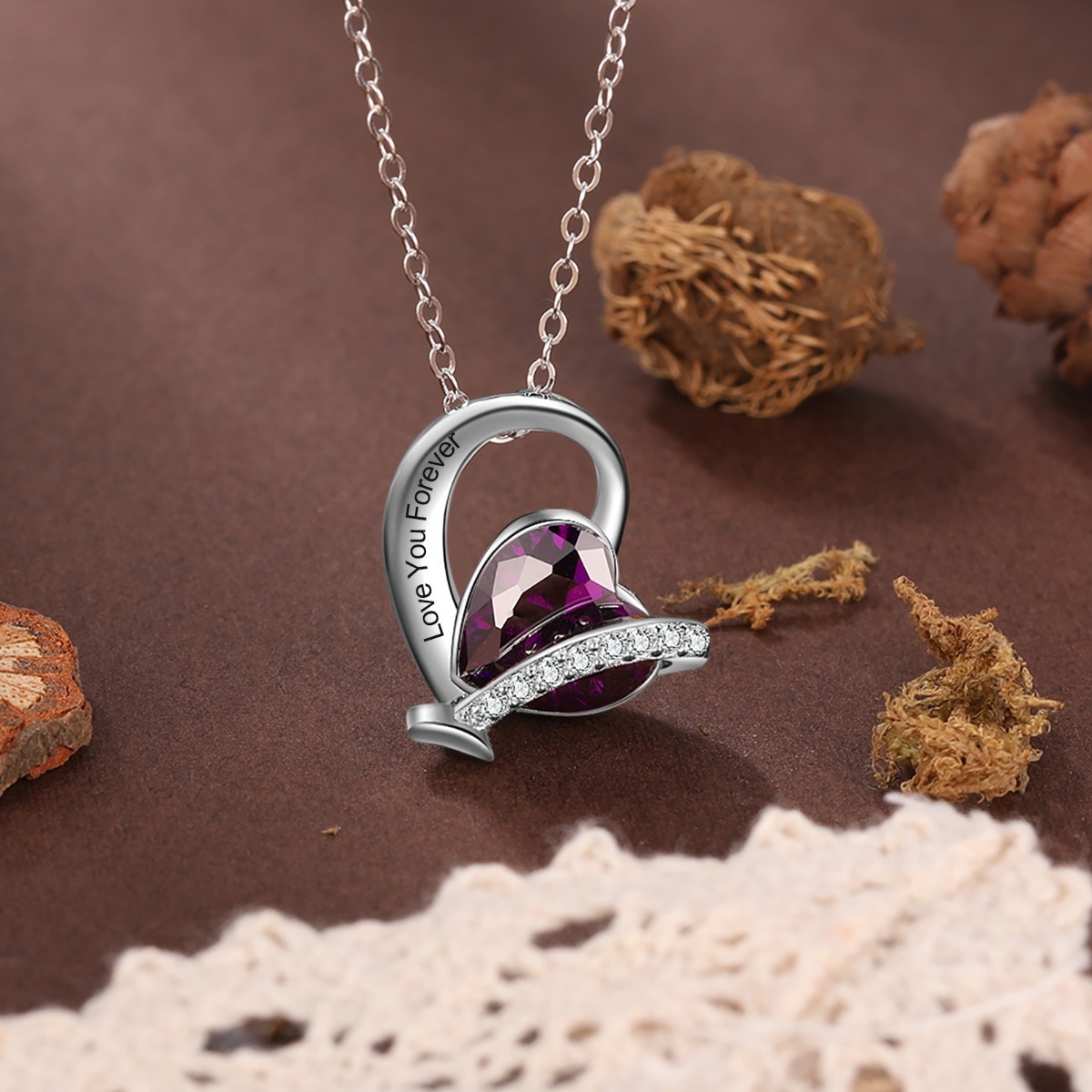 Personalised Heart Necklace with Birthstone Engraved Name Gifts for Her-Jessemade AU