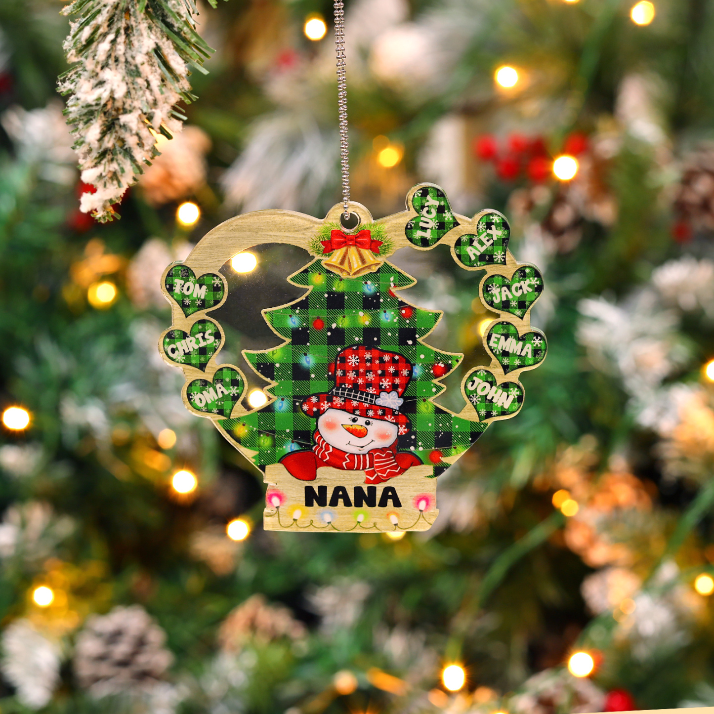 8 Names - Personalised Heart Christmas Tree Ornament Customised Name & Text Acrylic Snowman Hanging Ornaments Gift for Family-Jessemade AU