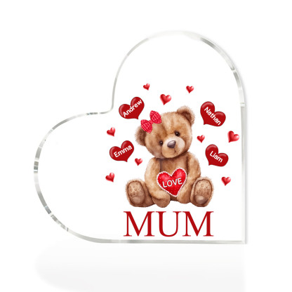 4 Names - Personalised Acrylic Heart Keepsake Custom 2 Texts Teddy Bear Ornaments Gifts for Grandma/Mother-Jessemade AU