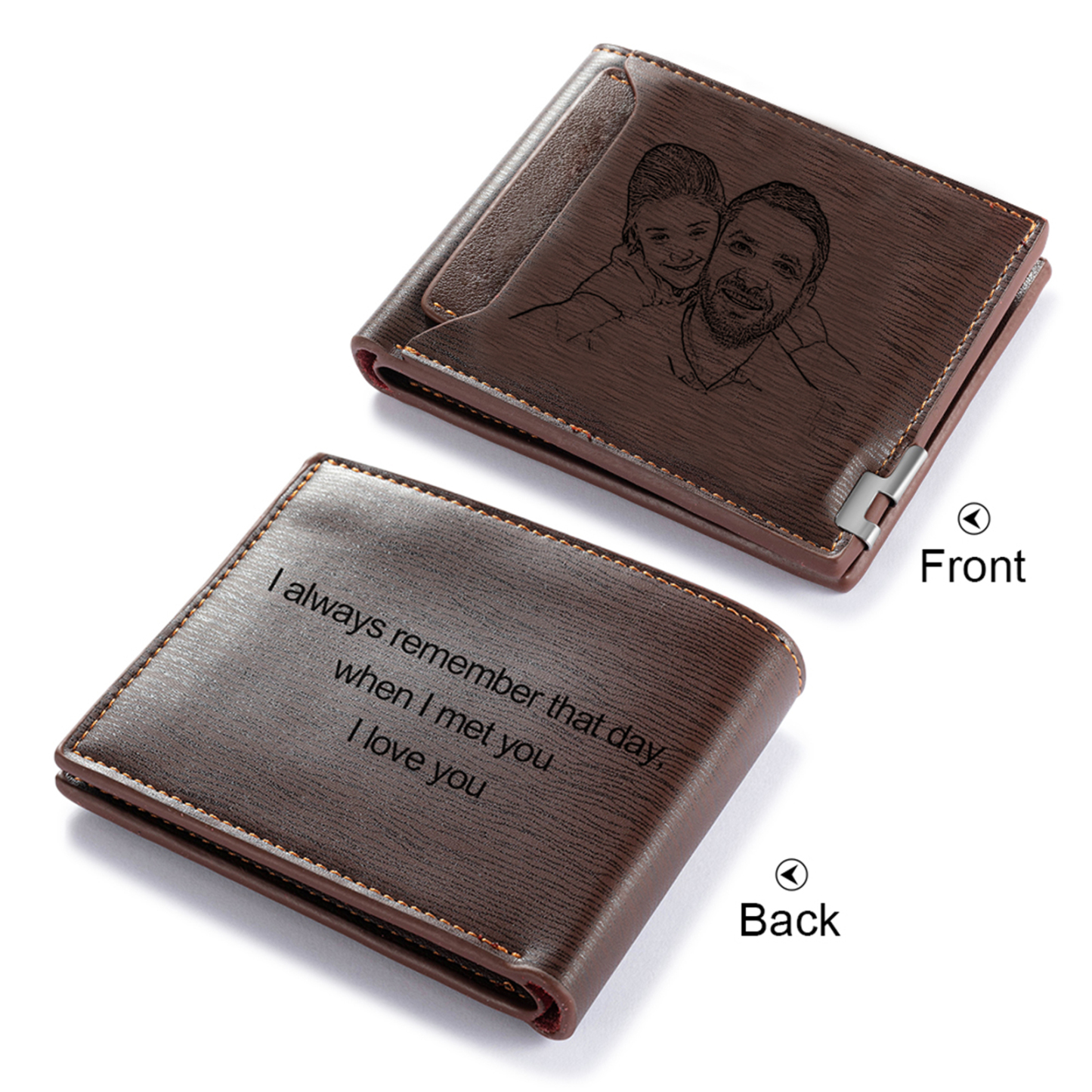 Personalised 3 Texts & 2 Photos Gift Set Custom Wallet & Keychain & Pen Gift Box Set Father’s Day Gift for Him-Jessemade AU