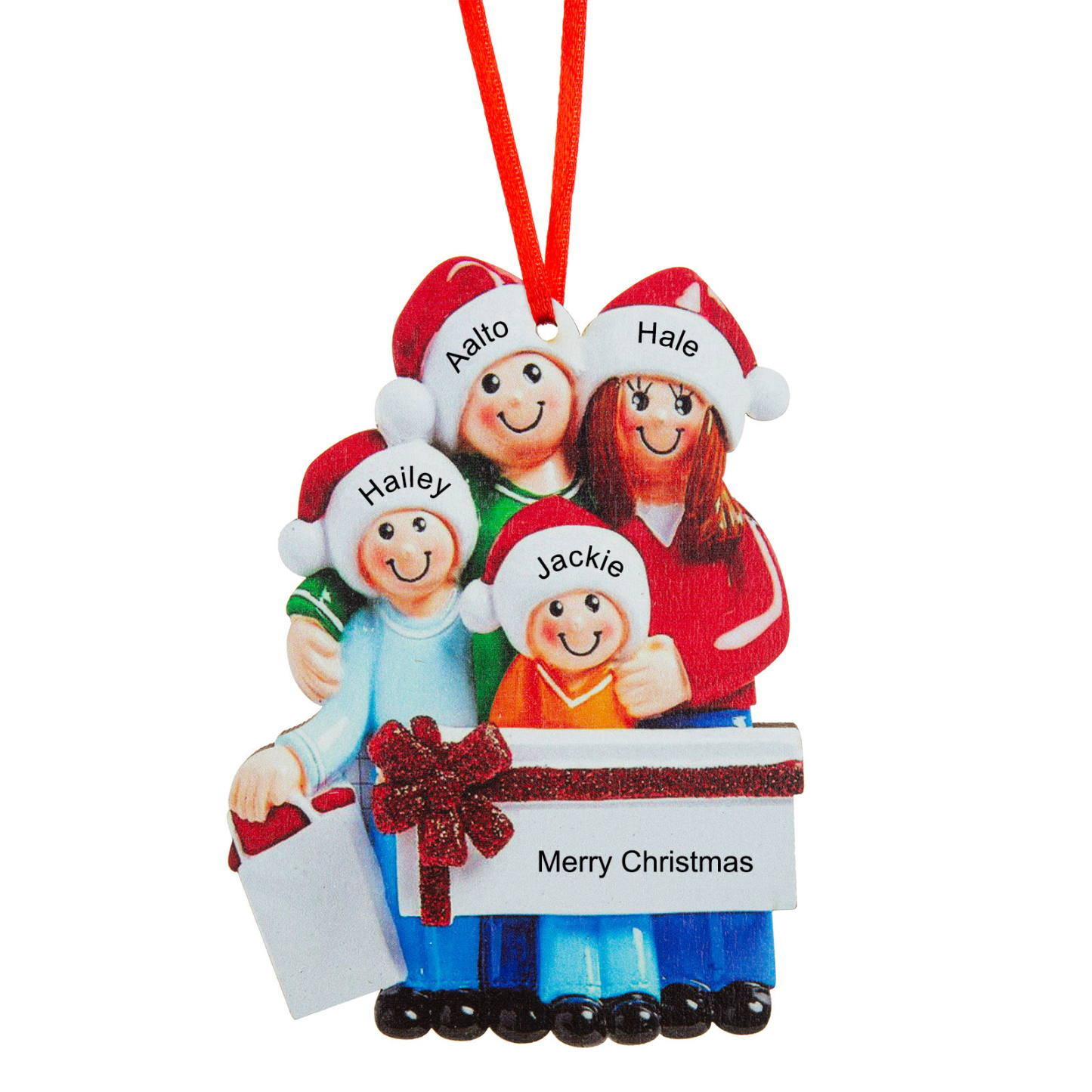 Personalised Family Of 4 Decorating Christmas Tree Ornament-Jessemade AU