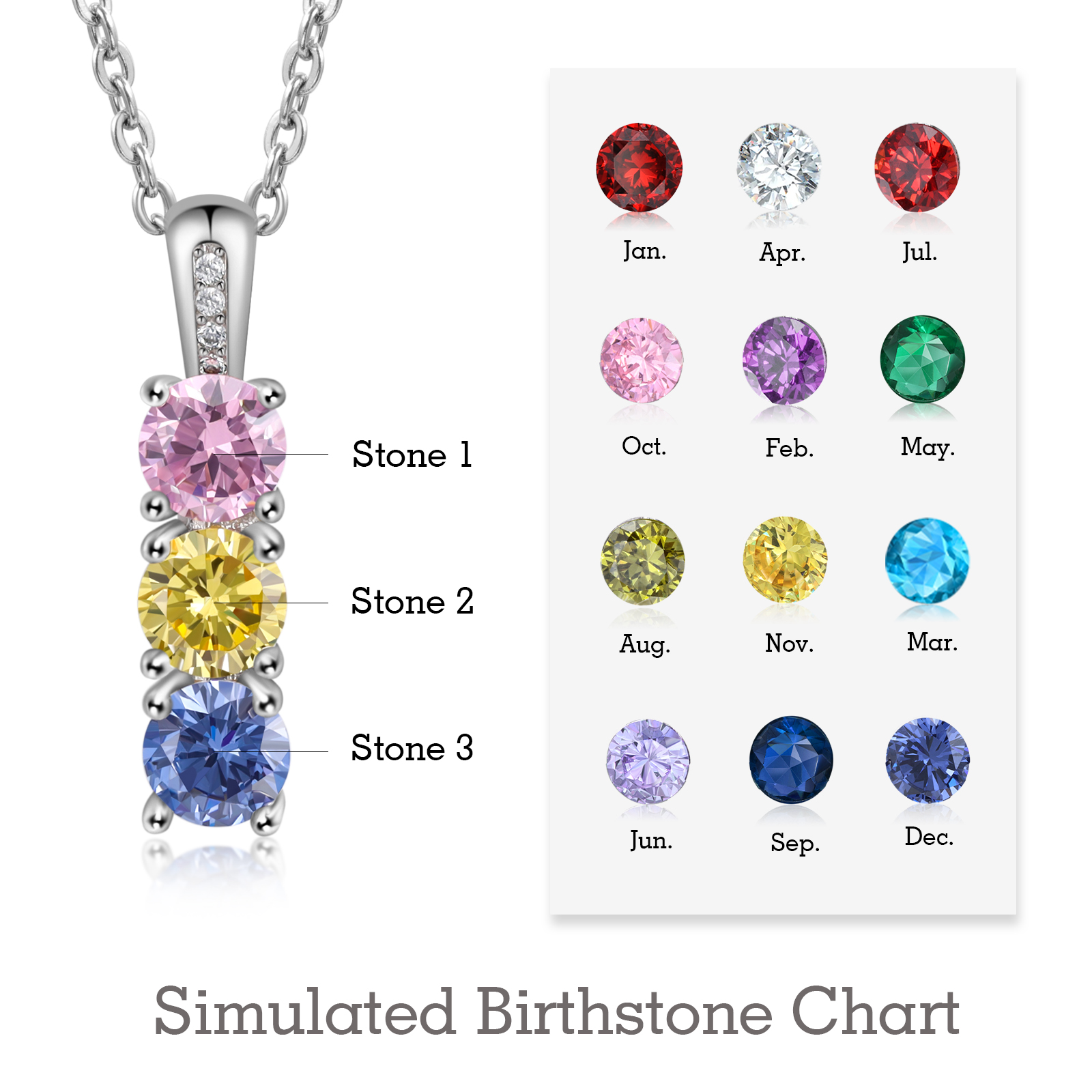 Family Birthstone Necklace Personalised 3 Stones Family Tribal Necklace for Her-Jessemade AU