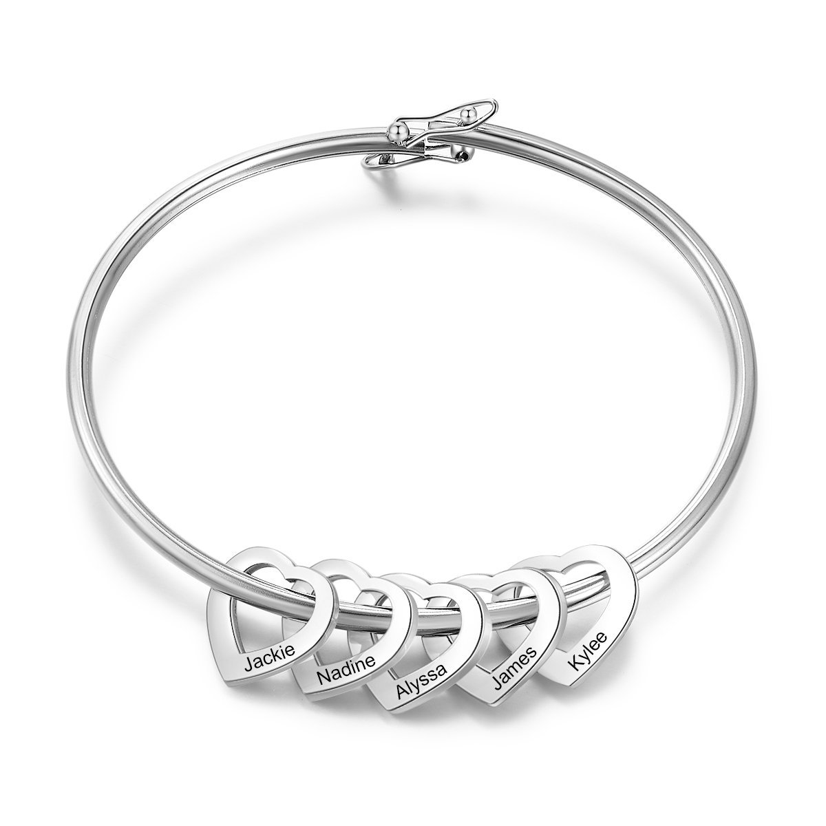Personalised 5 Names Bangle with Heart Shape Pendants-Jessemade AU
