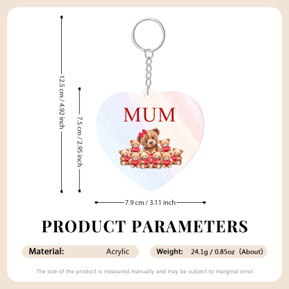 8 Names - Personalised Acrylic Keychain Custom 1 Text Teddy Bears Family Hanging Ornaments Gift for Mum/Grandma-Jessemade AU