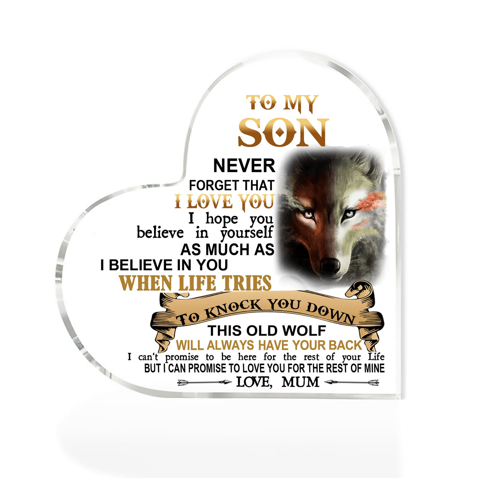 To My Son Acrylic Heart Keepsake Mum to Son Heart Ornament - This Old Wolf Will Always Have Your Back-Jessemade AU