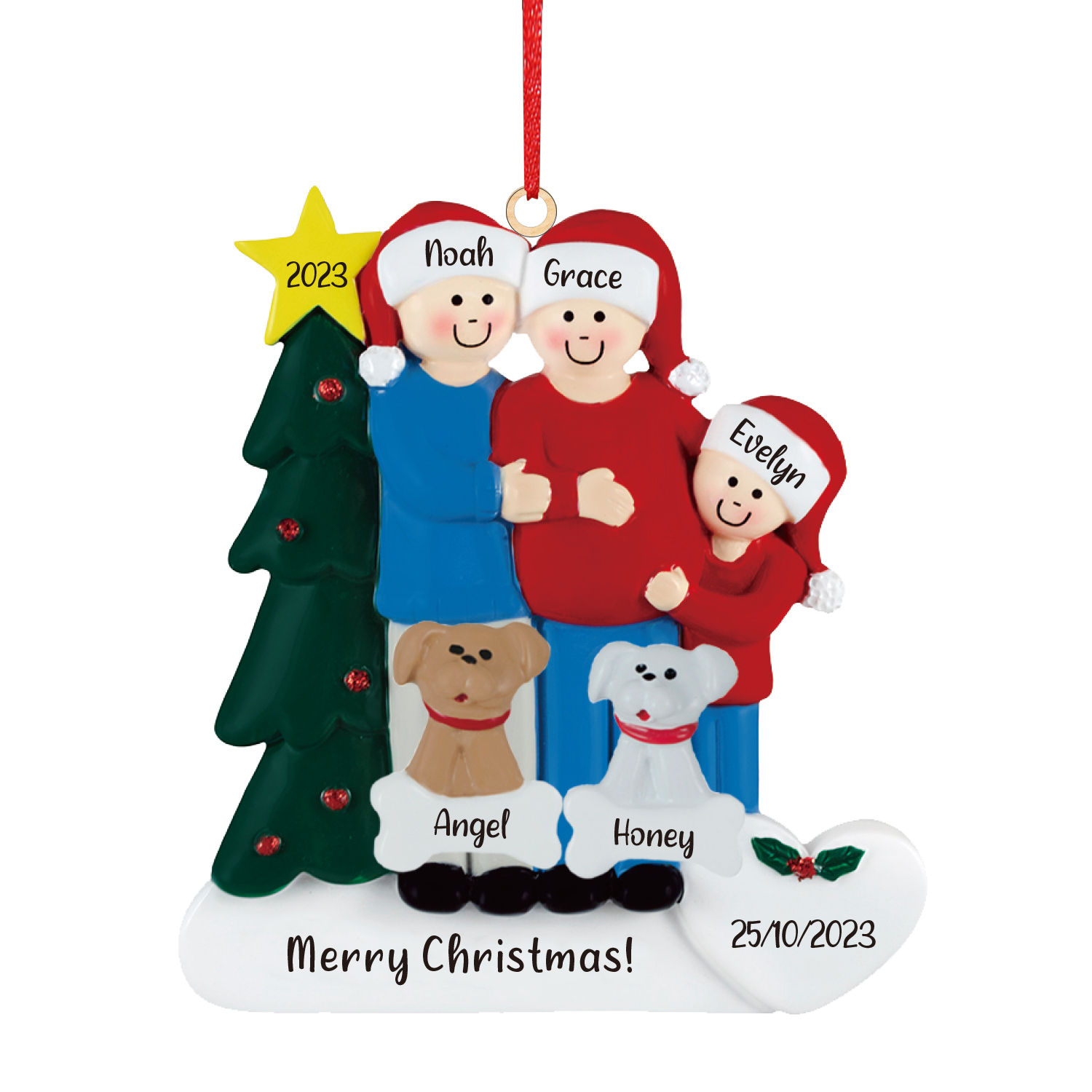 5 Names - Personalised Wooden Christmas Ornaments with Pet Names Customised Text & Date Xmas Decor Gifts for Family Friends-Jessemade AU