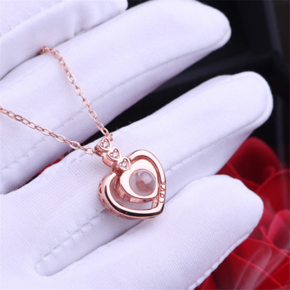 100 Languages Projection Necklace Engraved  " I LOVE YOU" Heart Necklace Valentines Day Gifts For Her-Jessemade AU