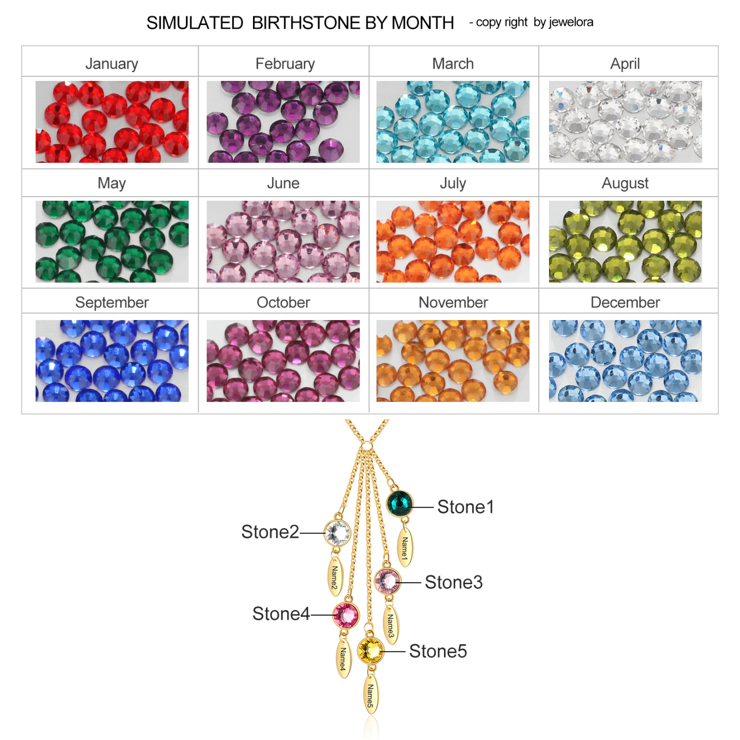 Personalised Bar Necklace With 5 Birthstones Engraved Names Necklace Best Gift For Mother-Jessemade AU