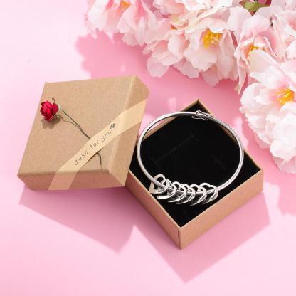Personalised Love Bracelet with 6 Heart Charms Engraved 6 Names Bangle Bracelet Rose Gift for Her-Jessemade AU