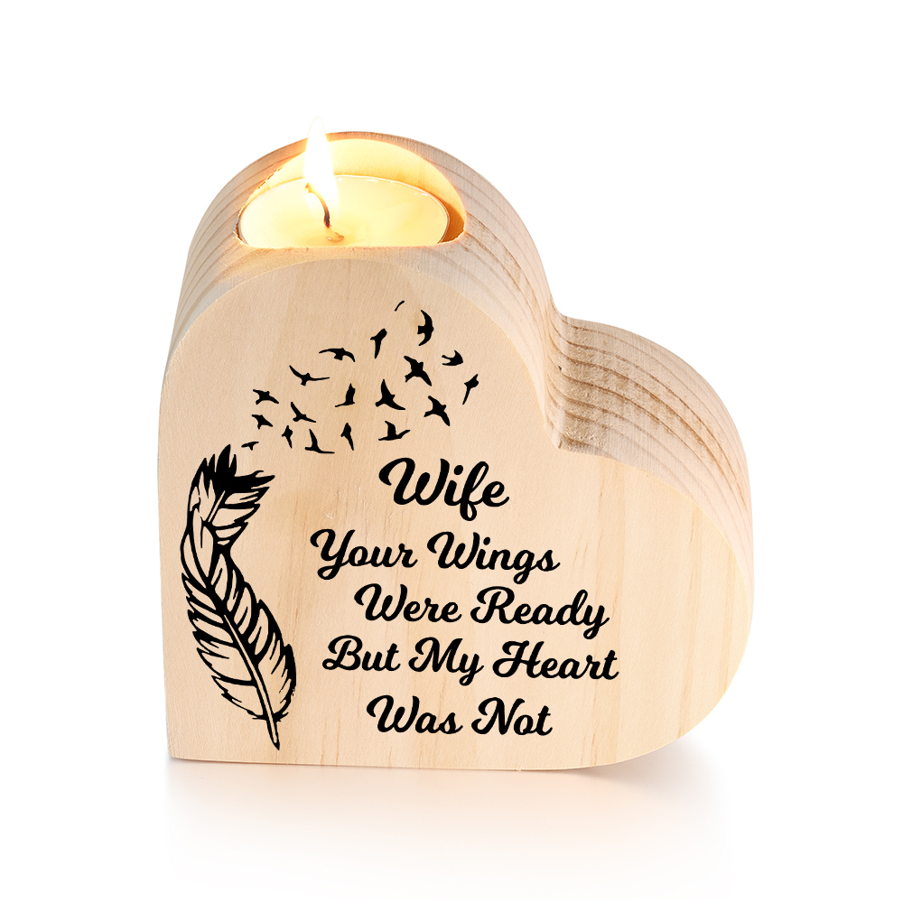 To My Wife Wooden Heart Candle Holder Memorial Candlesticks "Your Wings Were Ready"-Jessemade AU