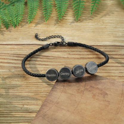 4 Names - Vintage Men's Leather Bracelet Custom Names Beads Bracelet Stainless Steel Personalised Gift for Him-Jessemade AU