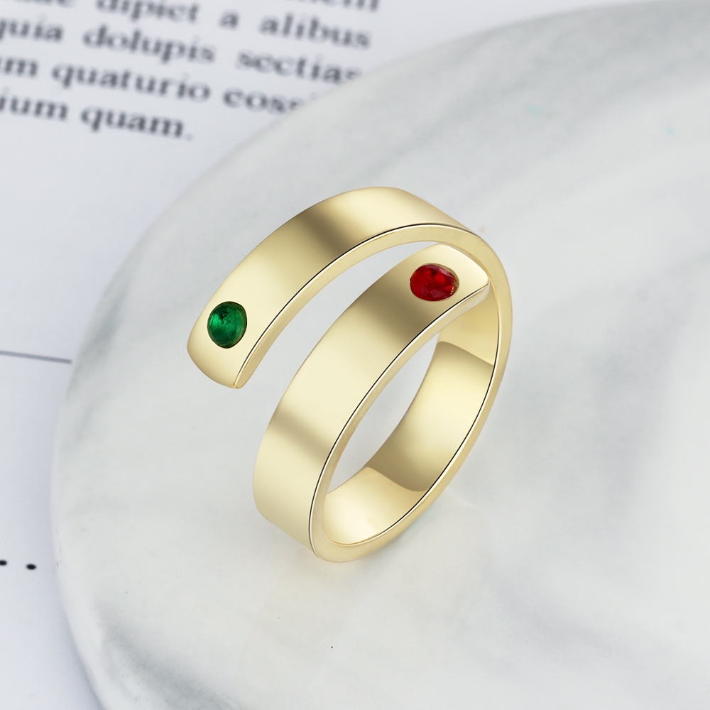 Personalised Ring With 2 Birthstones Engraved Names Ring Gift For Women-Jessemade AU