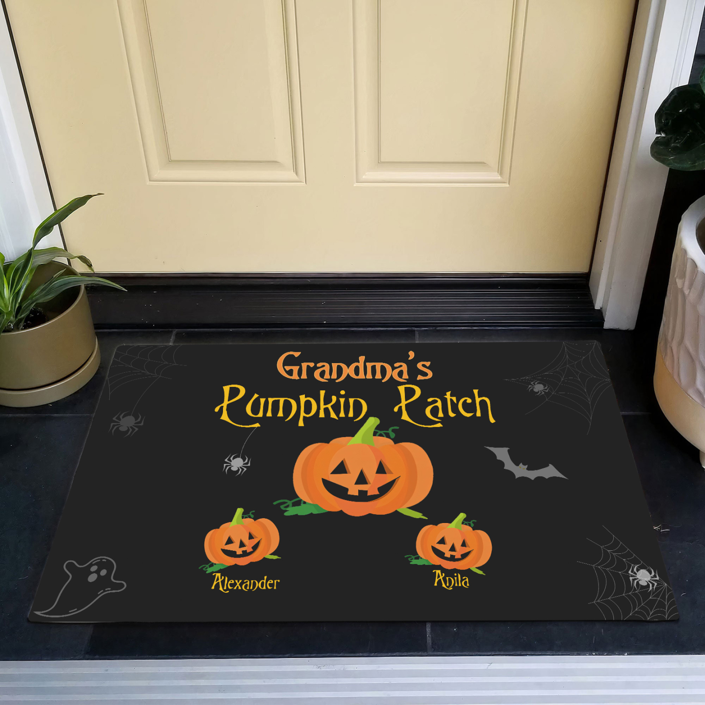 Personalised Halloween Doormat Custom 3 Names Pumpkin Doormat Home Decor - Grandma's Pumpkin Patch-Jessemade AU
