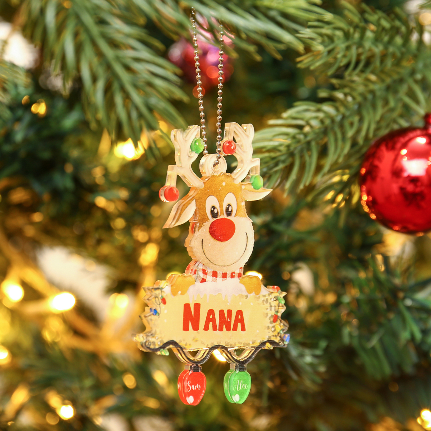 2 Names - Personalised Acrylic Christmas Reindeer Ornaments Customised Text & Name Xmas Decor Gifts for Family-Jessemade AU
