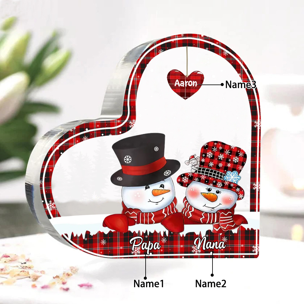 Acrylic Heart Keepsake Customised 3 Names Christmas Snowman Decor Personalised Gifts for Grandma Mum-Jessemade AU