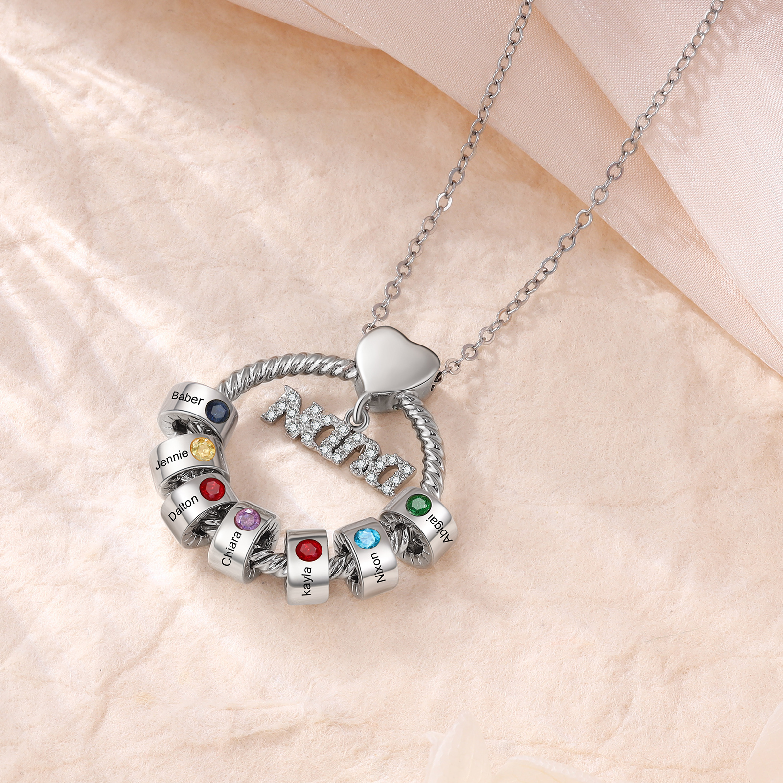 7 Names - Personalised Nana Necklace Custom Names & Birthstones Circle Pendant Necklace Gift for Grandma Nana-Jessemade AU