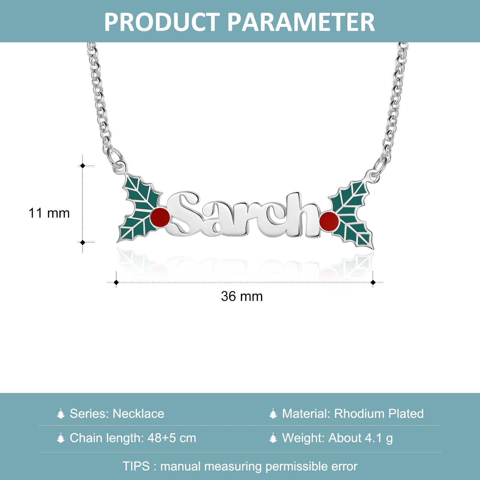 Personalised Christmas Holly Name Necklace Gifts for Her-Jessemade AU