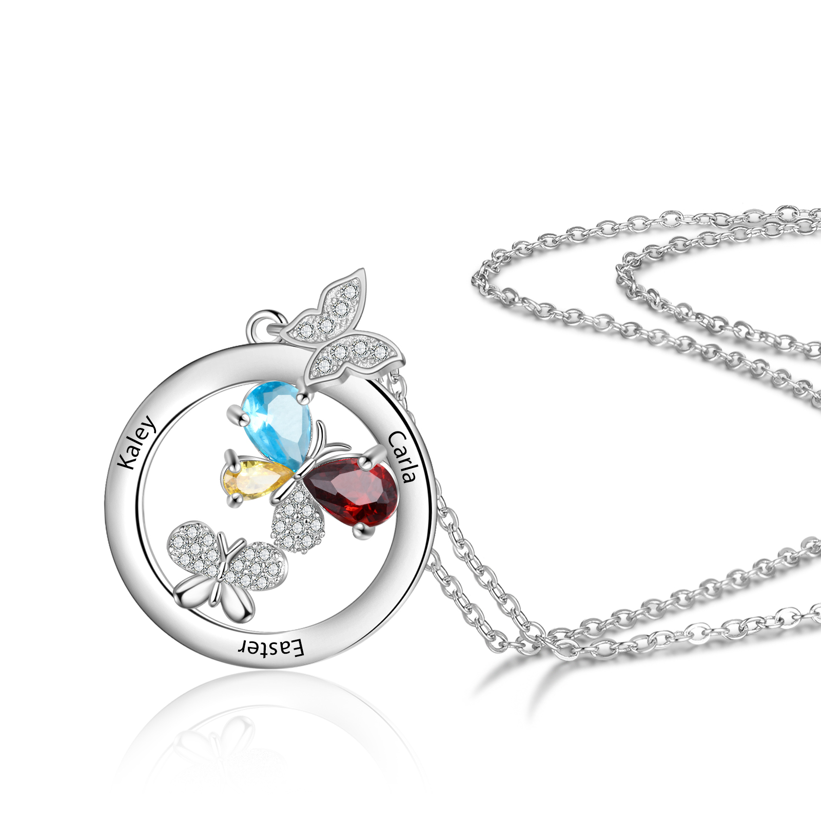 Personalised Butterfly Necklace With 3 Birthstones Custom Names Best Gift For Her-Jessemade AU