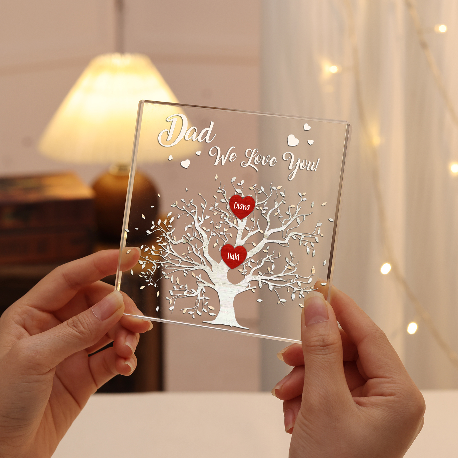 Personalised 2 Names & 1 Text Acrylic Square Keepsake Family Tree Rectangle Plaque Father's Day Gifts for Dad/Mom-Jessemade AU