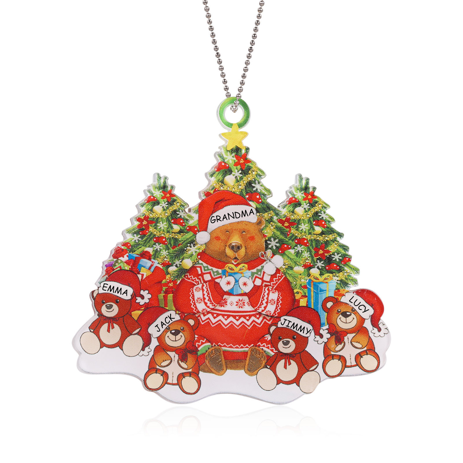 5 Names - Personalised Acrylic Christmas Bear Ornaments Customised Text & Name Xmas Pendant Gifts for Family-Jessemade AU